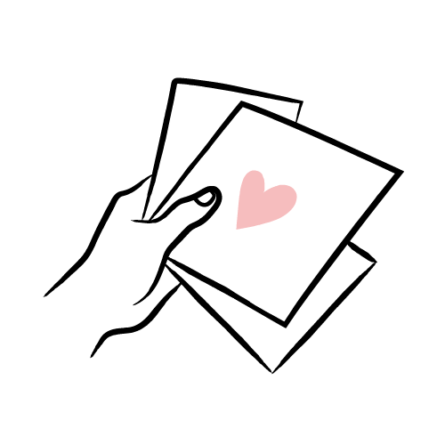 Dessin d'une main qui tient une carte avec un coeur en couverture