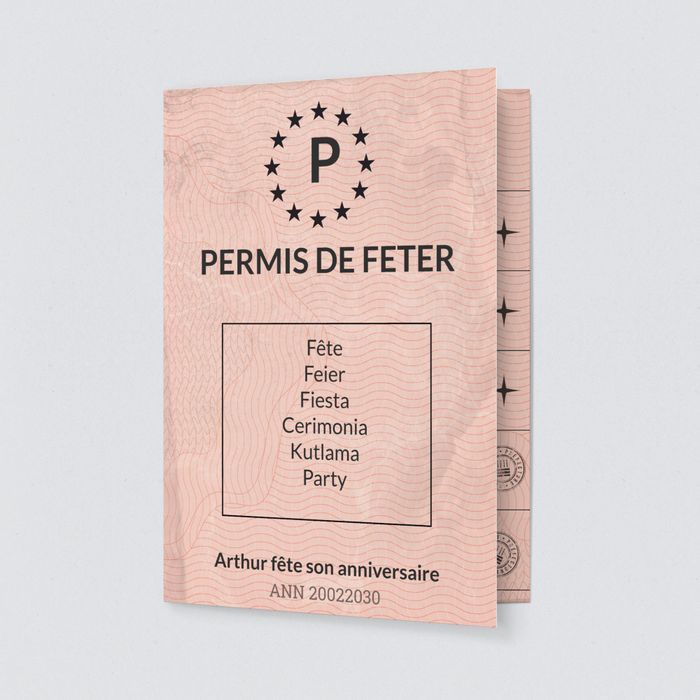 Permis de faire la fête, Carte pliante simple, Rose