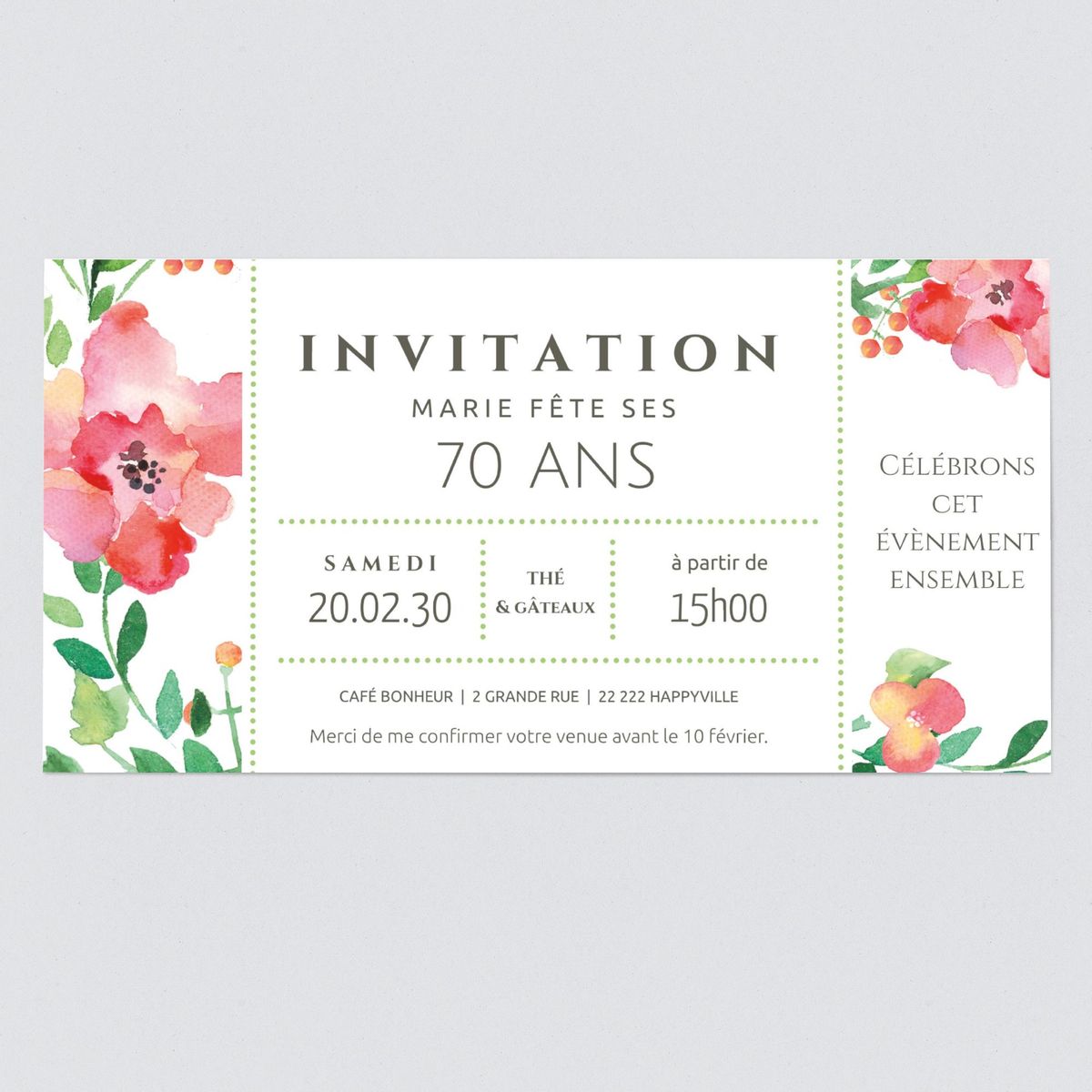 Ticket Floral 70 ans