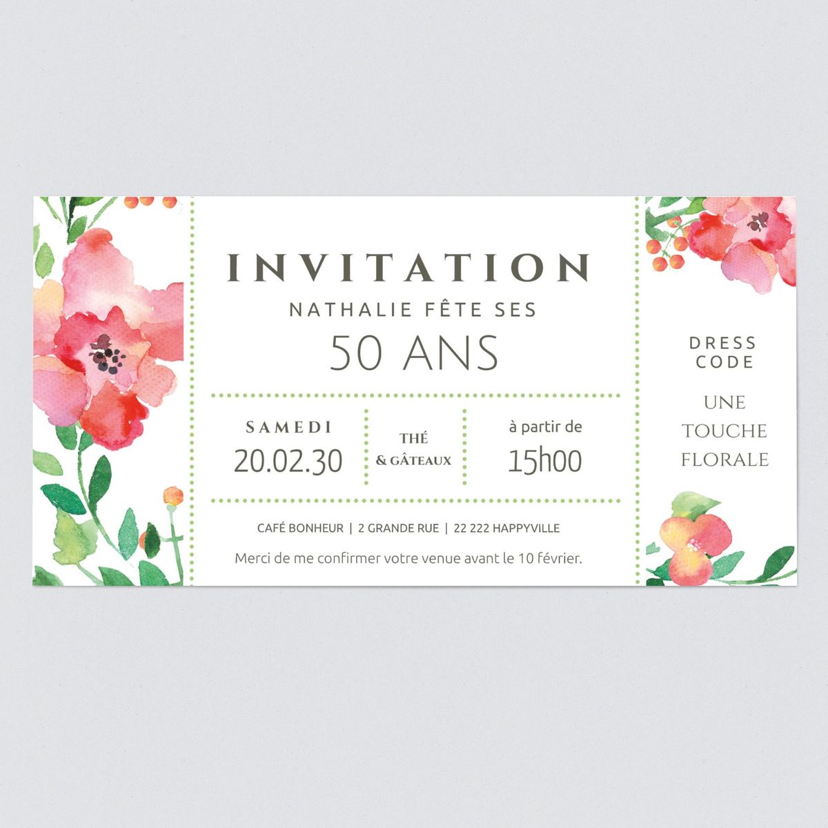 Ticket Floral 50 ans