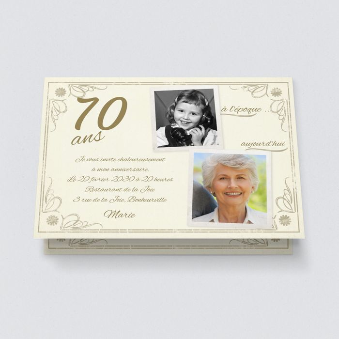 Carte invitation anniversaire 70 ans Vernis 3D, 70 ans, 12 x 16,7