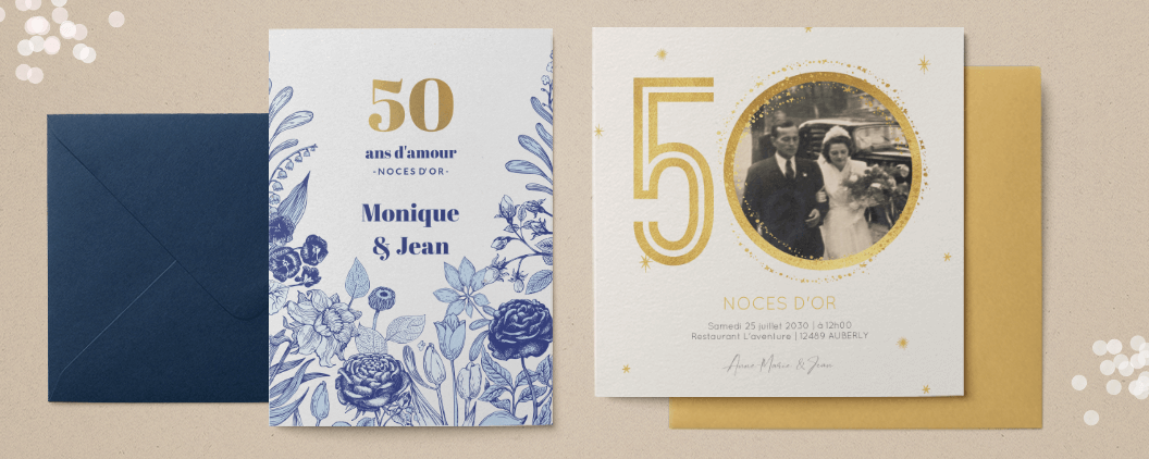 Cartes d'invitation noces d'or