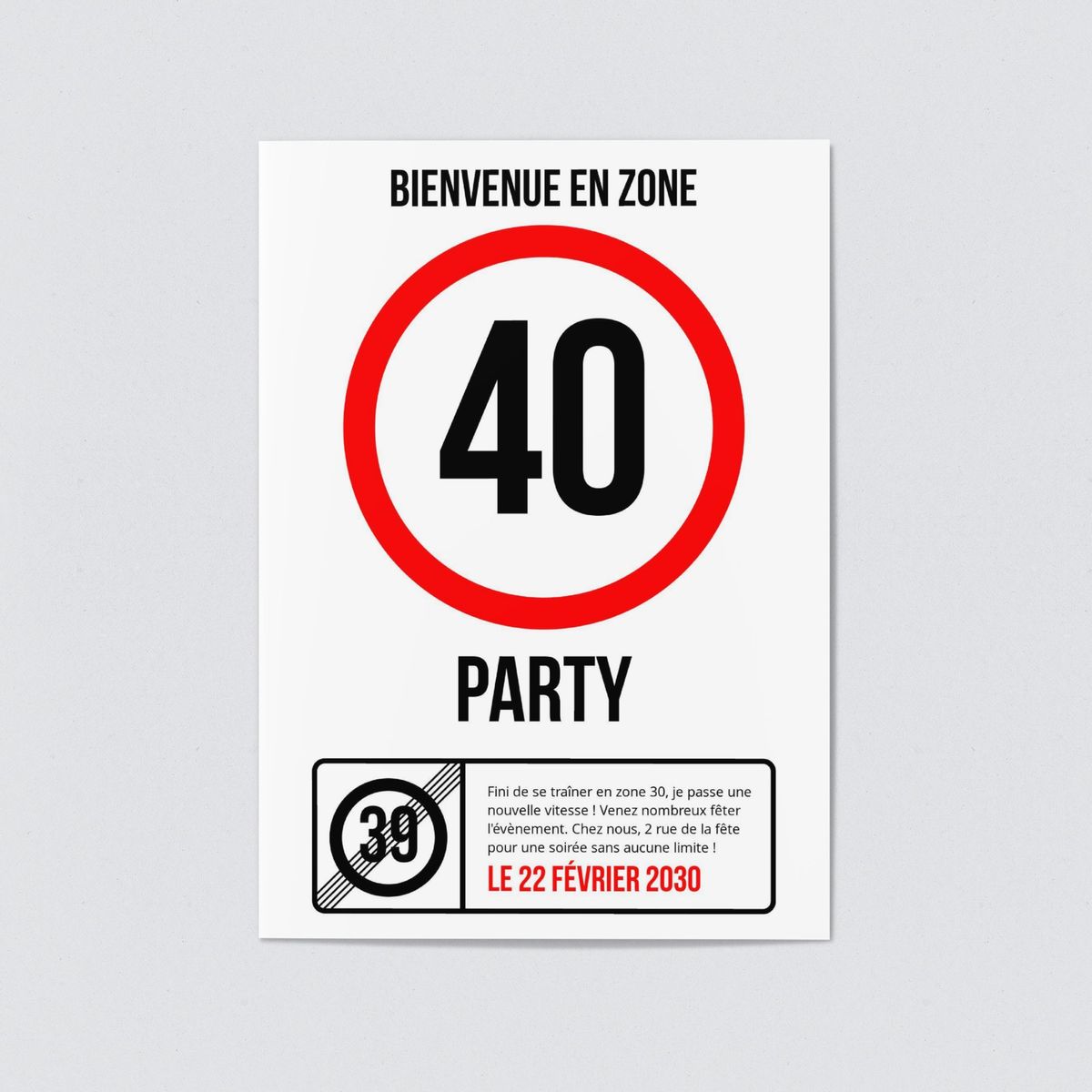 Carte d'invitation anniversaire 40 ans