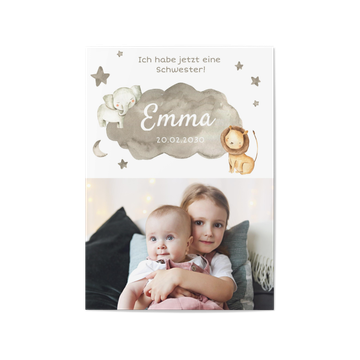 Fotokarten Baby mit Geschwistern, Babylöwe & Babyelefant