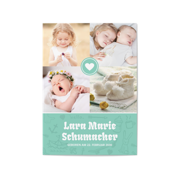 Fotokarten Baby mit Geschwistern, Herzlich in Türkis
