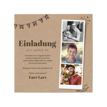 Einladungskarten 40. Geburtstag, Polaroid Trio