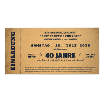 Einladungskarten 40. Geburtstag, Vintage Ticket