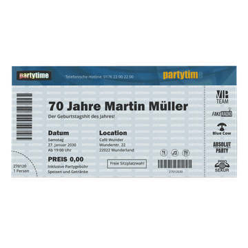 Einladungskarten 70. Geburtstag, Partyticket