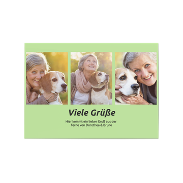 Karten selbst gestalten, Quer - Drei Fotos - Grün