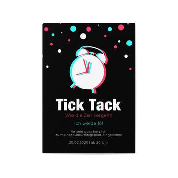 Einladungskarten 18. Geburtstag, Tick Tack - Zeit vergeht
