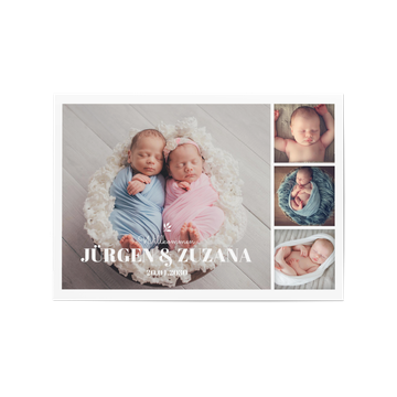 Babykarten Zwillinge, Vier Bilder