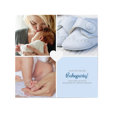 Einladungskarten Babyparty, Herzchenparty - Taubenblau