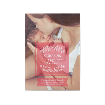 Einladungskarten Babyparty, Kleine Zweige in Rot