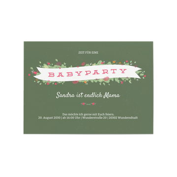 Einladungskarten Babyparty, Kleine Blümchen in Grün