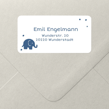 Adressaufkleber Baby, Baby Elefant in Blau