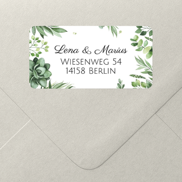 Adressaufkleber Hochzeit, Wasserfarben Greenery