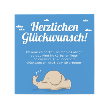 Grusskarten Geburt online bestellen, Schlafender Elefant in Blau