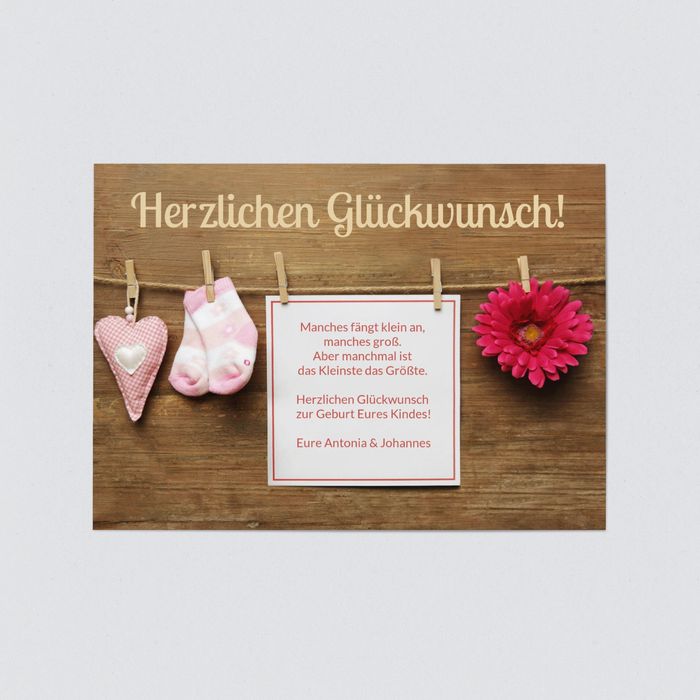 Wäscheleine Grusskarten Geburt online bestellen