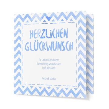 Grusskarten Geburt online bestellen, Zickzack in Blau