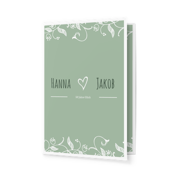 Einladungskarten zum Hochzeitstag, Gold Blumenranke in Grün