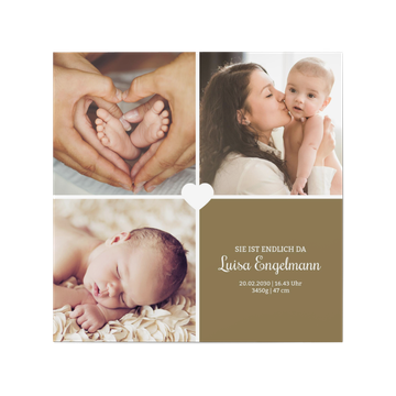 Karten selbst gestalten, Quadrat - Drei Fotos - Herz - Braun