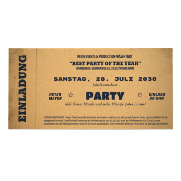 Einladungskarten Party, Vintage Ticket