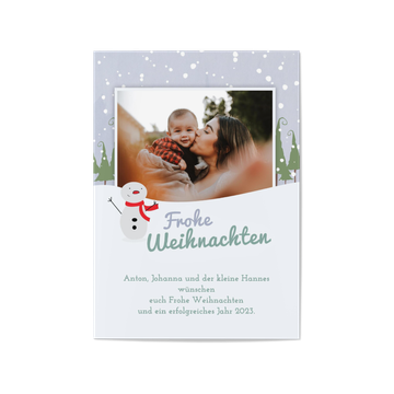 Aktuelle Weihnachtskarten, Winterlandschaft mit Schneemann