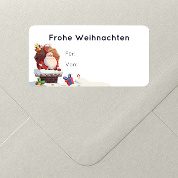 Geschenkaufkleber Weihnachten, Weihnachtsmann im Kamin