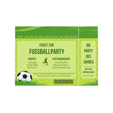 Fußballparty Einladungskarten online selbst gestalten, Fußballticket