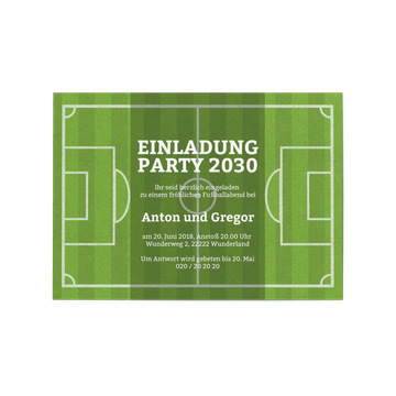 Fußballparty Einladungskarten online selbst gestalten, Fußballfeld ohne Foto