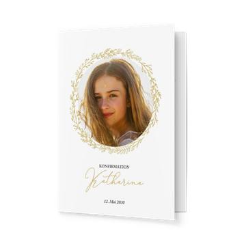 Einladungskarten Konfirmation, Goldener Blätterkranz