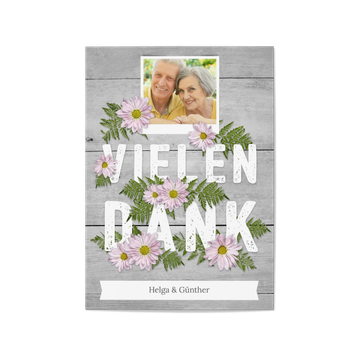 Dankeskarten Goldene Hochzeit, Blumen auf Holz