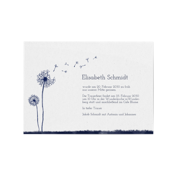 Einladung Trauerfeier, Zarte Pusteblume