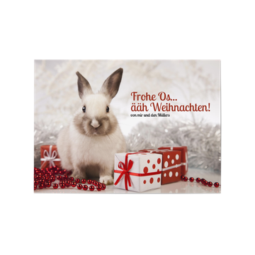 Weihnachtskarten Tiermotive, Weihnachtshase in Rot