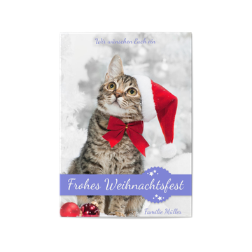 Weihnachtskarten Tiermotive, Kleine Weihnachtskatze in Lila