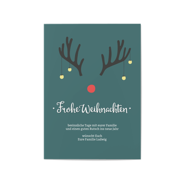 Weihnachtskarten Tiermotive, Rudolph in Blau
