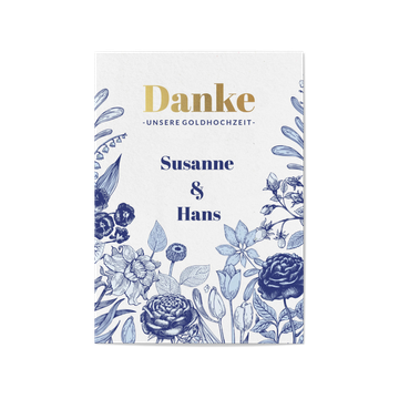 Dankeskarten goldene Hochzeit, Blaue Blumen