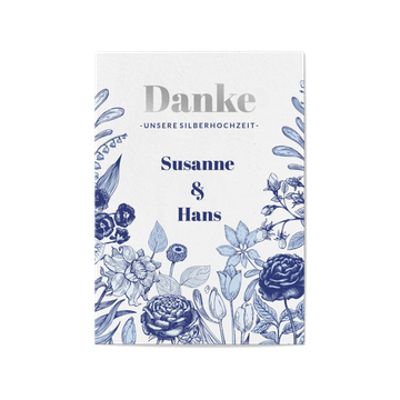 Dankeskarten Silberhochzeit, Blaue Blumen