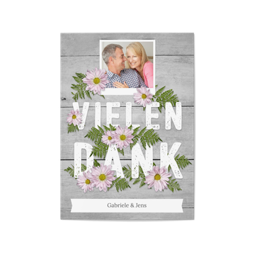 Dankeskarten Silberhochzeit, Blumen auf Holz