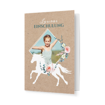 Einladungskarten Einschulung, Blumenpferd