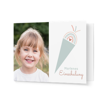 Einladungskarten Einschulung, Schultüte mit Herz