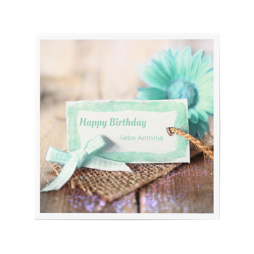 Grußkarten Geburtstag, Schild mit Schleife in Mint