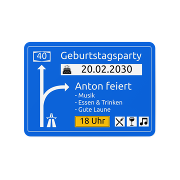 Einladungskarten Geburtstag, Autobahnschild