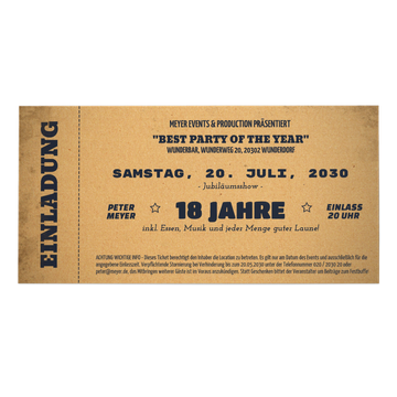 Einladungskarten 18. Geburtstag, Vintage Ticket