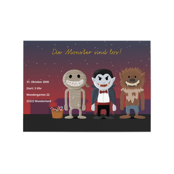 Einladungskarten Halloween , Die Monster sind los!