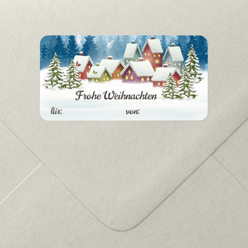 Geschenkaufkleber Weihnachten, Winterdorf