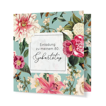 Einladungskarten 80. Geburtstag, Blumengarten