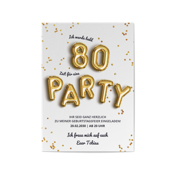 Einladungskarten 80. Geburtstag, Party Ballon 80