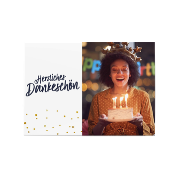 Dankeskarten Geburtstag, Schrift und goldene Punkte