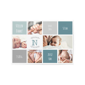 Dankeskarten Geburt, Baby-Initiale